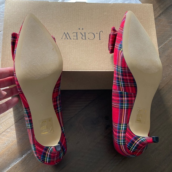 Brand NEW- J.Crew Factory Esme tartan kitten heels with bow- RED!!! Size 8 - Picture 2 of 6